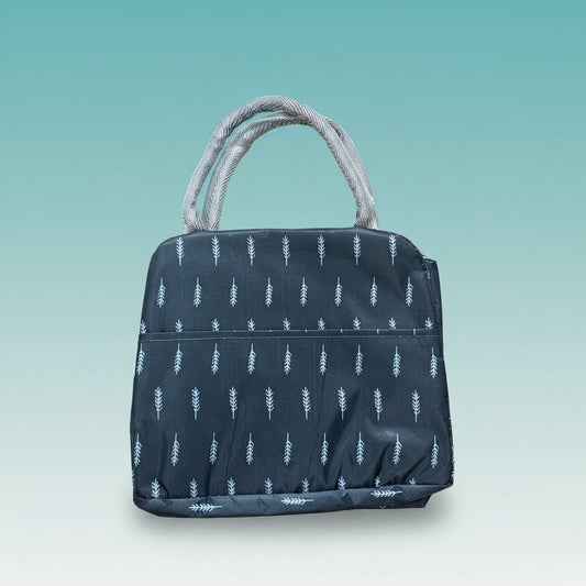 Lunch bag Gift Hub Mart GBT51064 in navy with pale blue leaf pattern