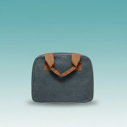 Lunch Bag GBT51068 by Gift Hub Mart, grey fabric with brown handles