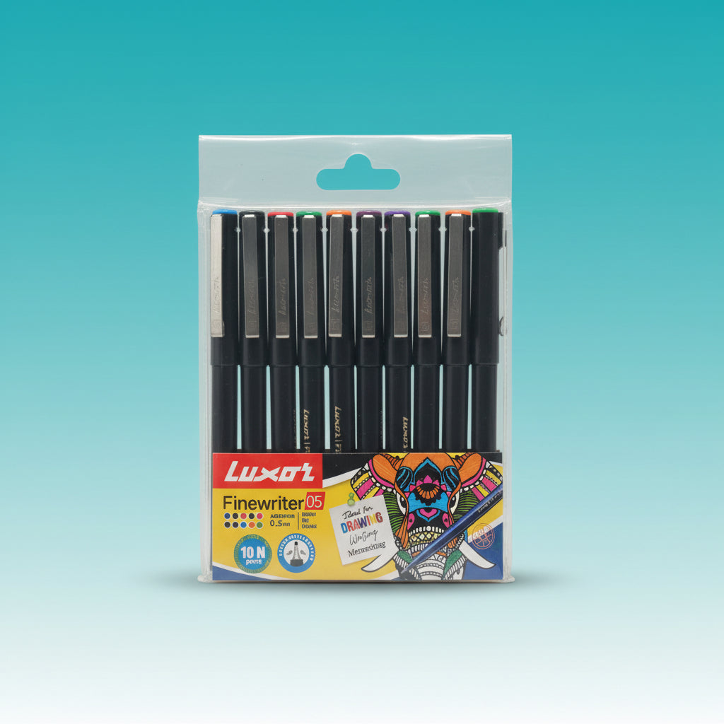 Luxor Finewriter Pen 0.5 mm (Set of Assorted 10 Colours) by Gifthubmart