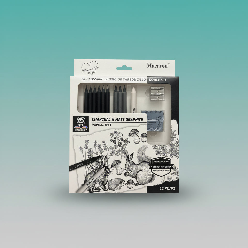 Macaron Charcoal & Matt Graphite Pencil Set by Gift Hub Mart