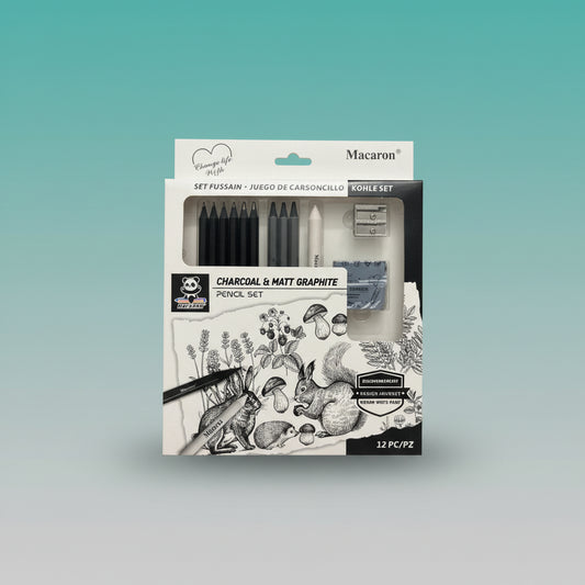 Macaron Charcoal & Matt Graphite Pencil Set by Gift Hub Mart