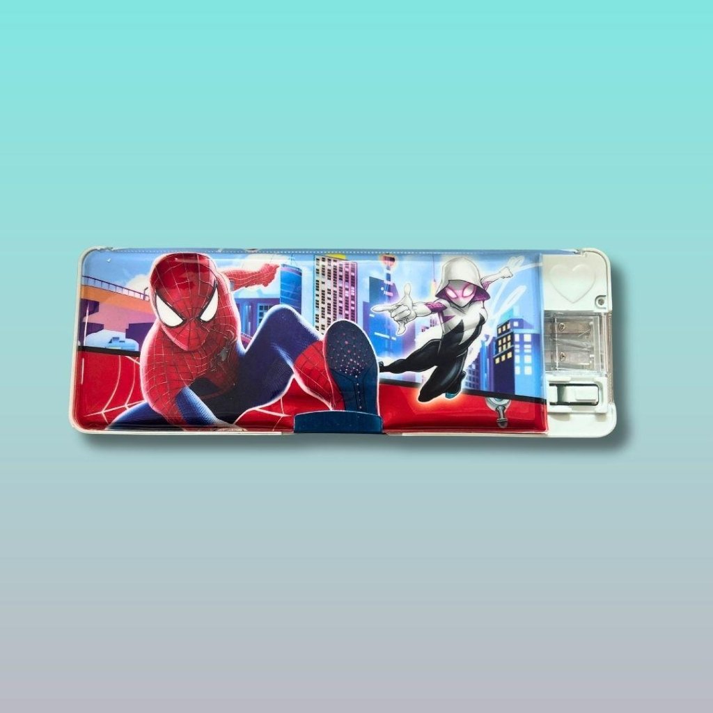 Gift Hub Mart Magnetic Pencil Box With Lamp - Spiderman, red-blue hero artwork with built-in lamp and magnetic lid