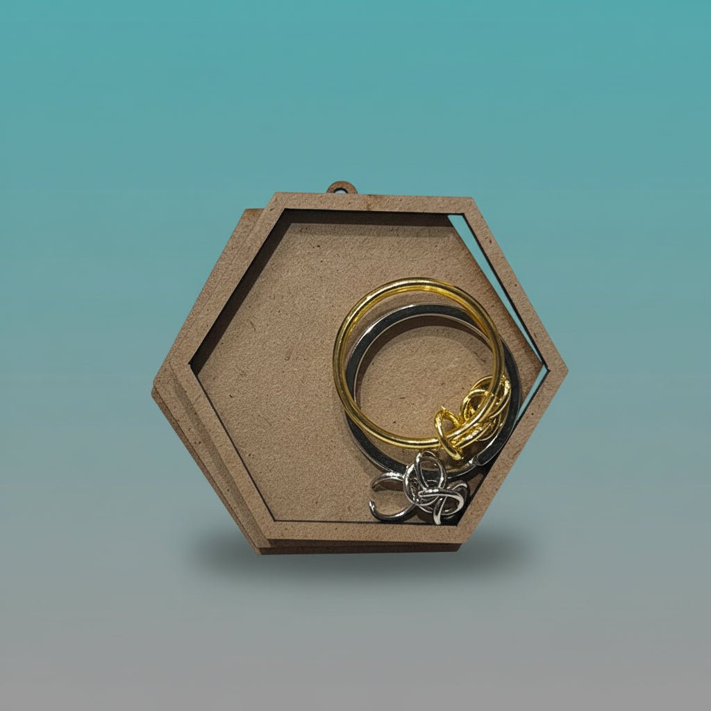 MDF DIY Key Ring 2 Pcs Set Hexagon by Gifthubmart