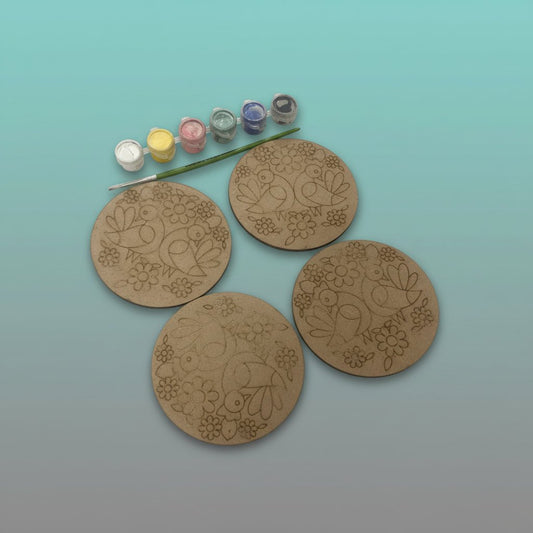 MDF Painting Kit Round Bird Pair- 4Inch, 4Pc Set by Gifthubmart