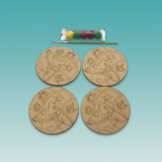 MDF Painting Kit Round Cow- 4Inch, 4Pc Set by Gifthubmart