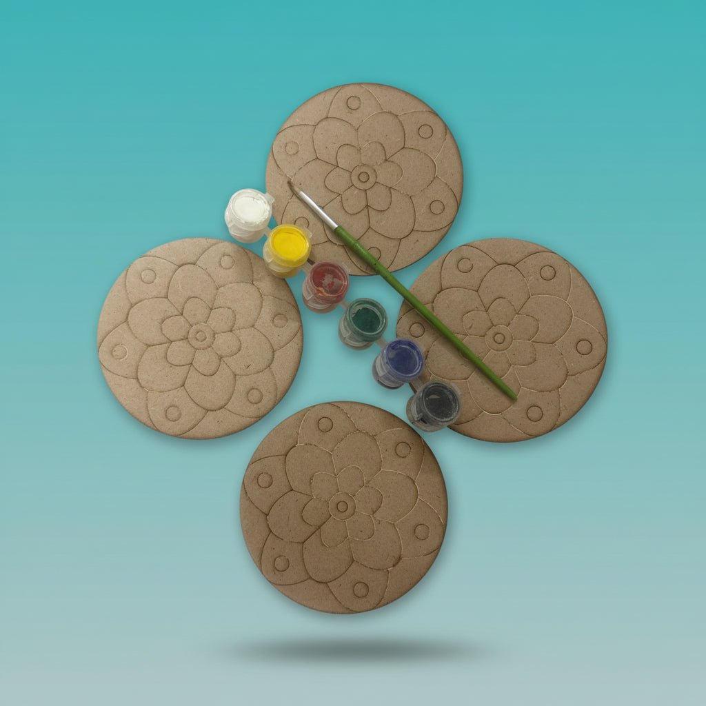 MDF Painting Kit Round Rangoli- 4”, 4Pcs Set by Gifthubmart