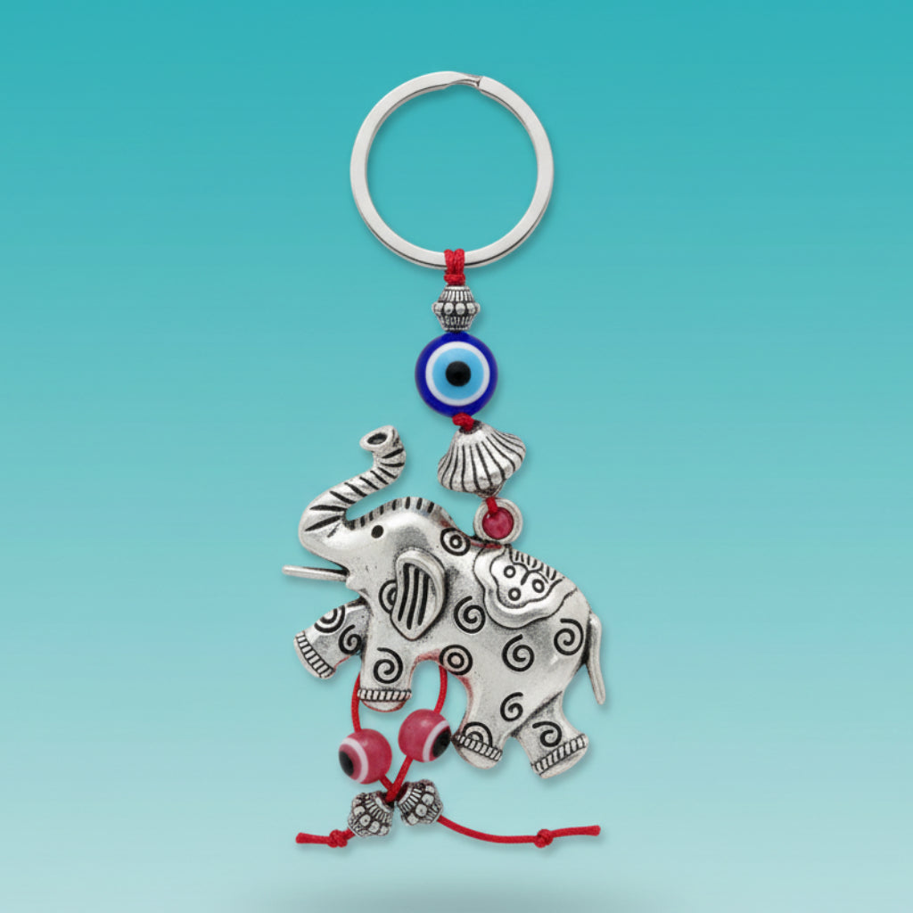 Metal Keychain- Elephant & Evil Eye by Gift Hub Mart