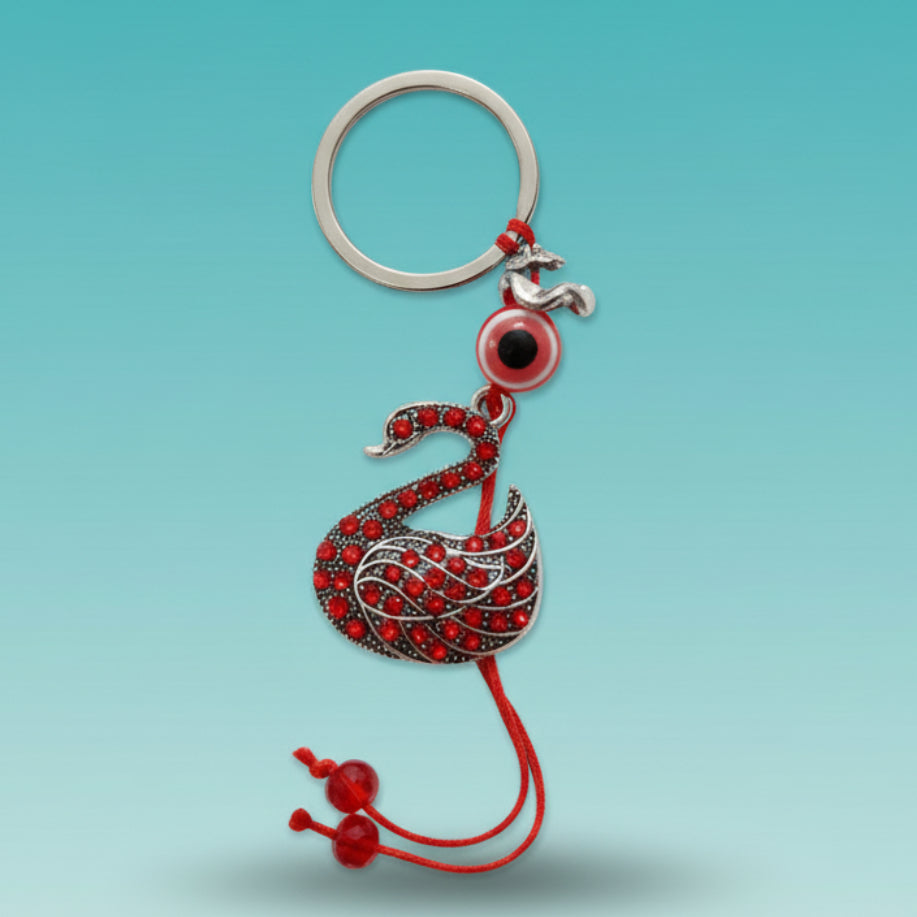 Metal Keychain- Red Swan & Evil Eye by Gift Hub Mart