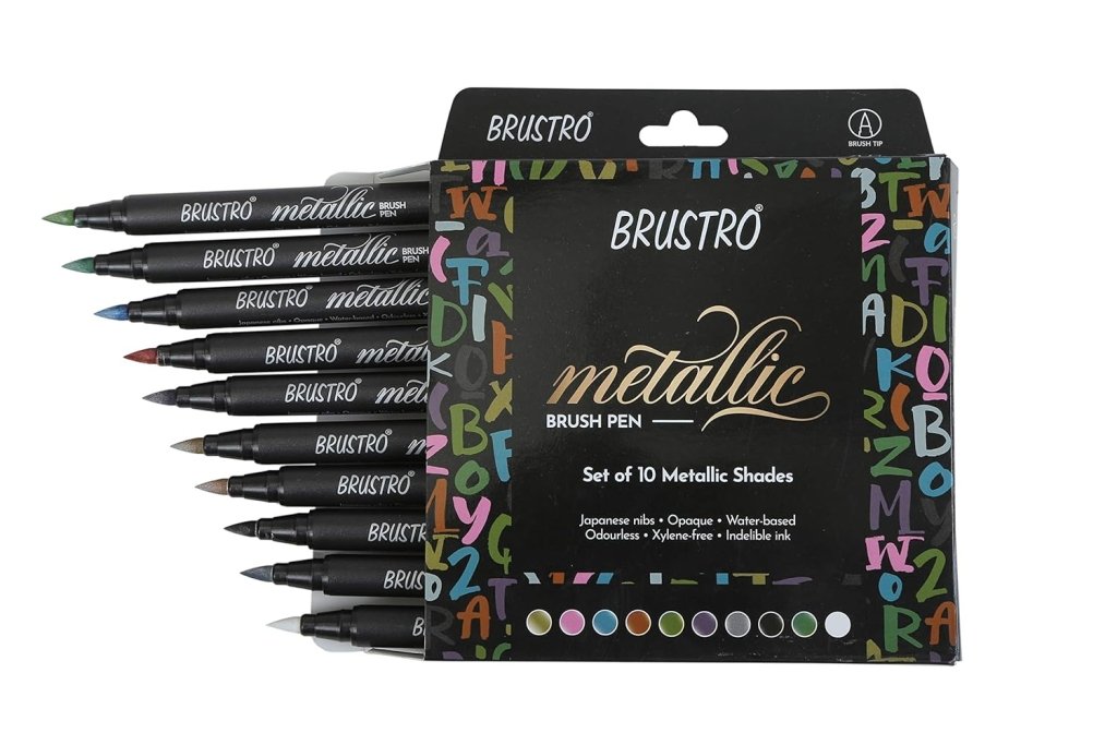 Metallic Brush Pen Set of 10 Brustro by Gifthubmart