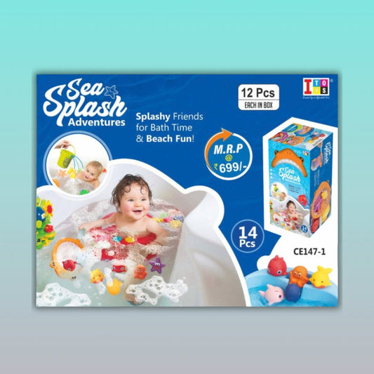 Sea Splash 14 Pcs IToys Bath Toy Set Gift Hub Mart, blue sea-themed bathtime toys