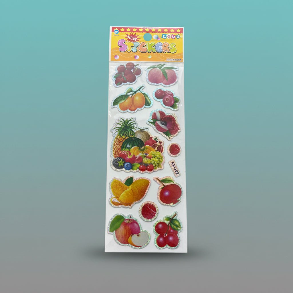 MRP10 Stickers sheet by Gift Hub Mart – colorful fruit-themed stickers with holographic borders
