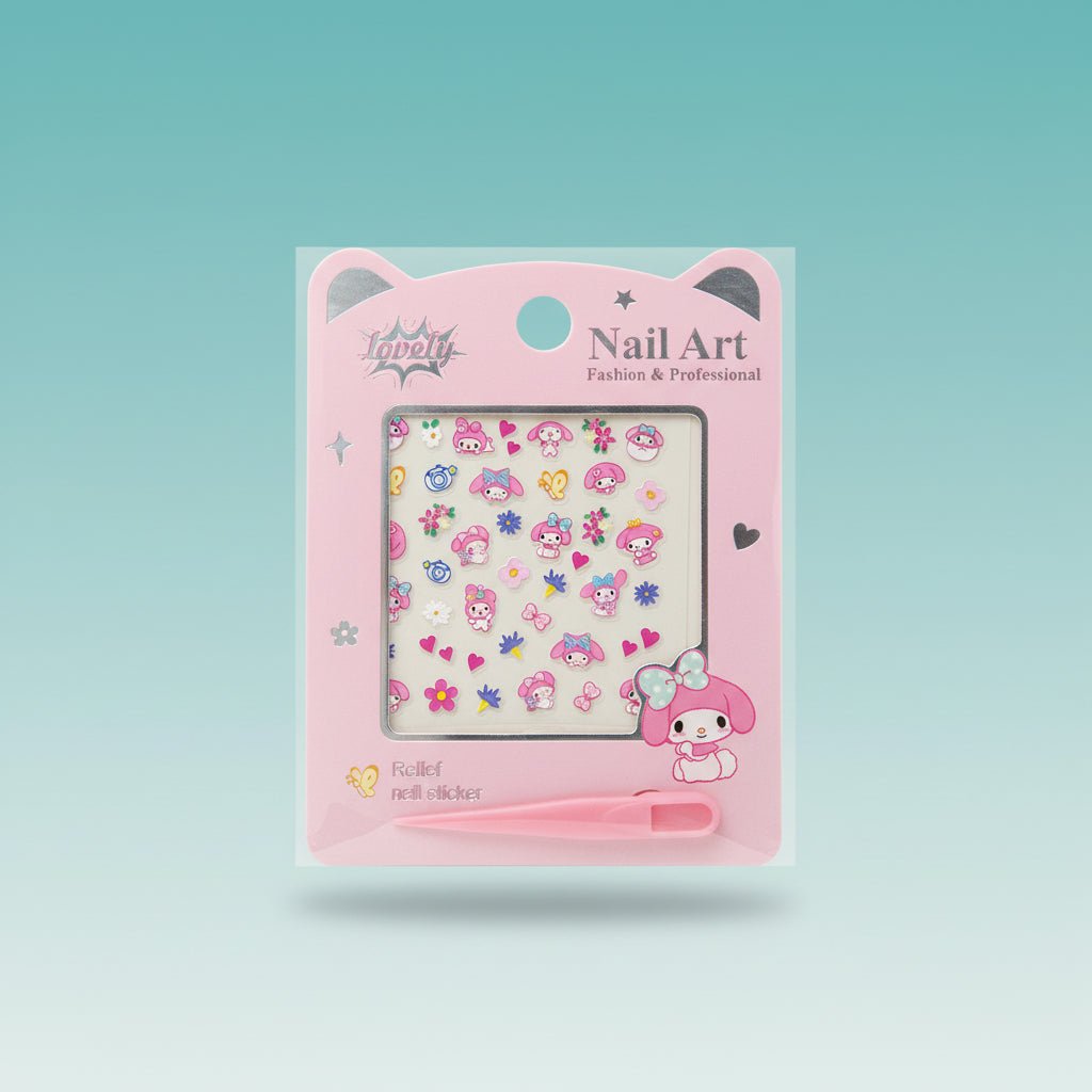 Nail Art Sticker 7777 by Gift Hub Mart – pink-themed nail stickers with cute characters and flowers