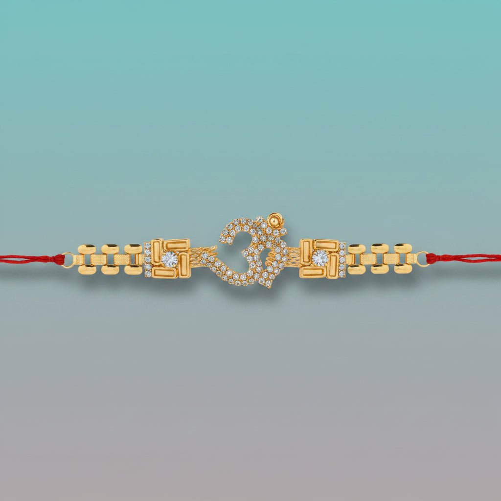 Gifthubmart Om Sathiya Rakhi 100C – gold-tone crystal-embellished rakhi bracelet