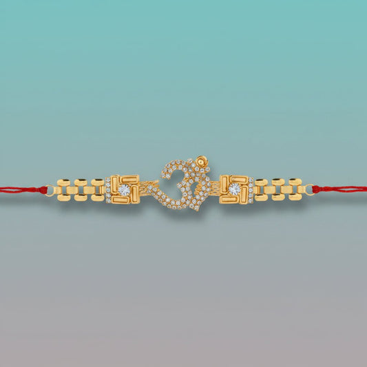Gifthubmart Om Sathiya Rakhi 100C – gold-tone crystal-embellished rakhi bracelet
