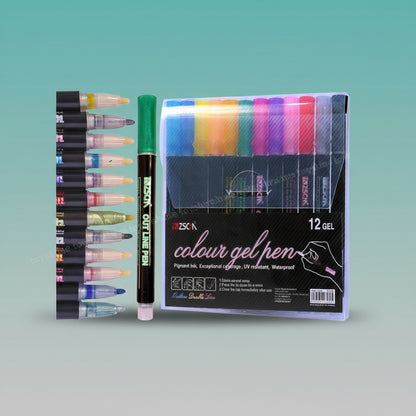 Outline Gel Pen 12 Pcs by Gift Hub Mart