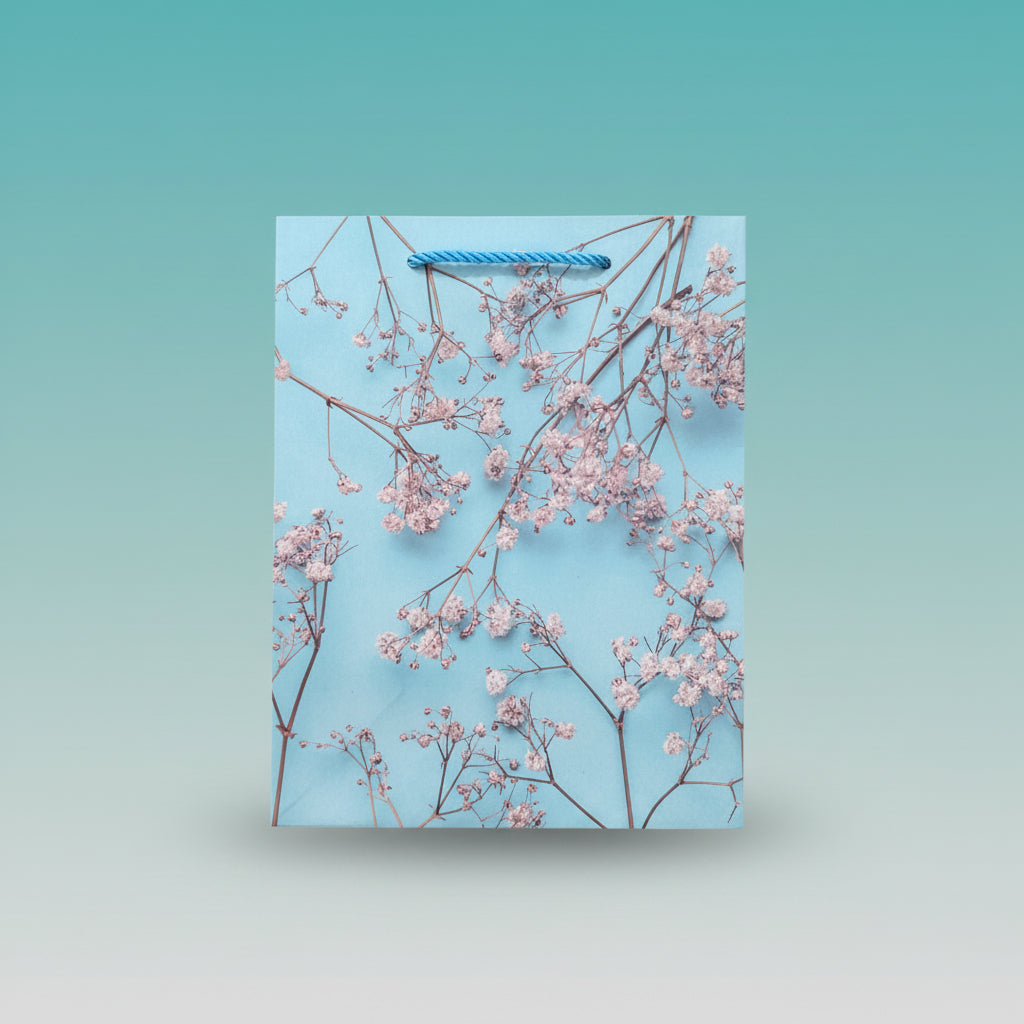 Paper Bag- Blue Flowers Design 18x23x10 Cms by Gift Hub Mart