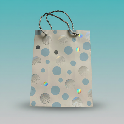 Paper Bag Blue & Silver Big Polka Dots by Gifthubmart