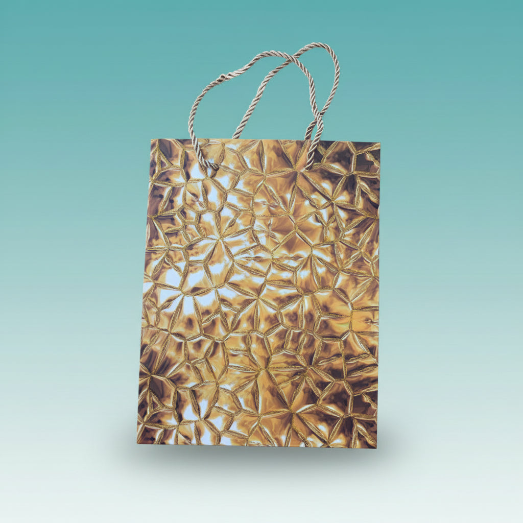 Paper Bag- Brown Abstract Print With Glitter Lines 18x23x10 Cms by Gift Hub Mart