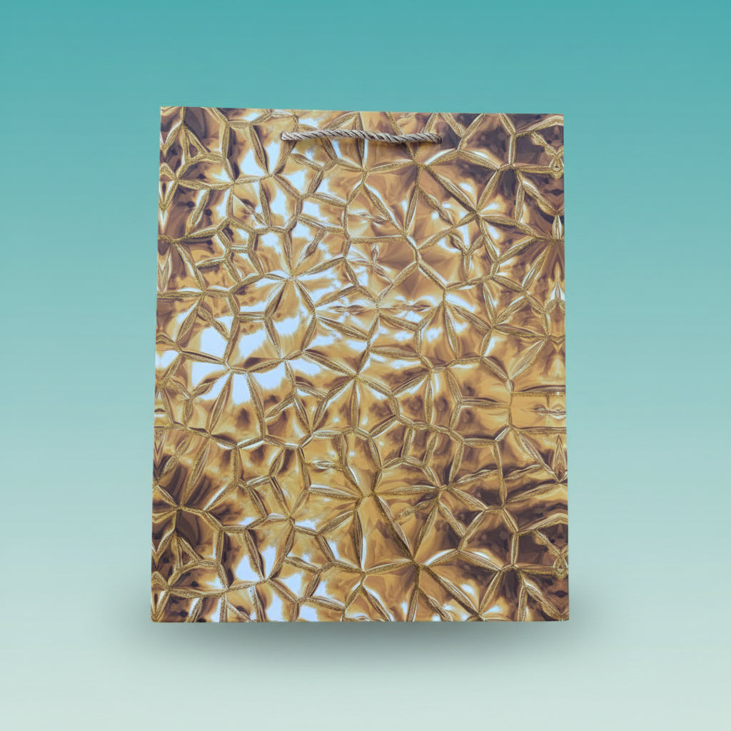 Paper Bag- Brown Abstract Print With Glitter Lines 26x32x10 Cms by Gift Hub Mart