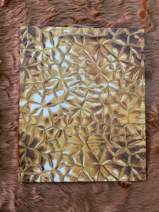 Paper Bag- Brown Abstract Print With Glitter Lines 26x32x10 Cms - Gift Hub Mart