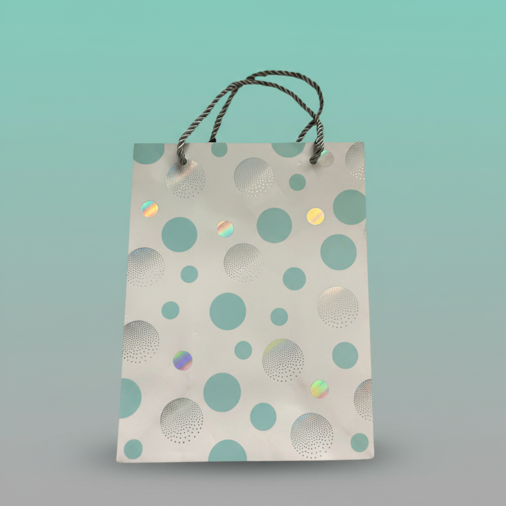 Paper Bag Cyan & Silver Big Polka Dots YSD919 by Gifthubmart