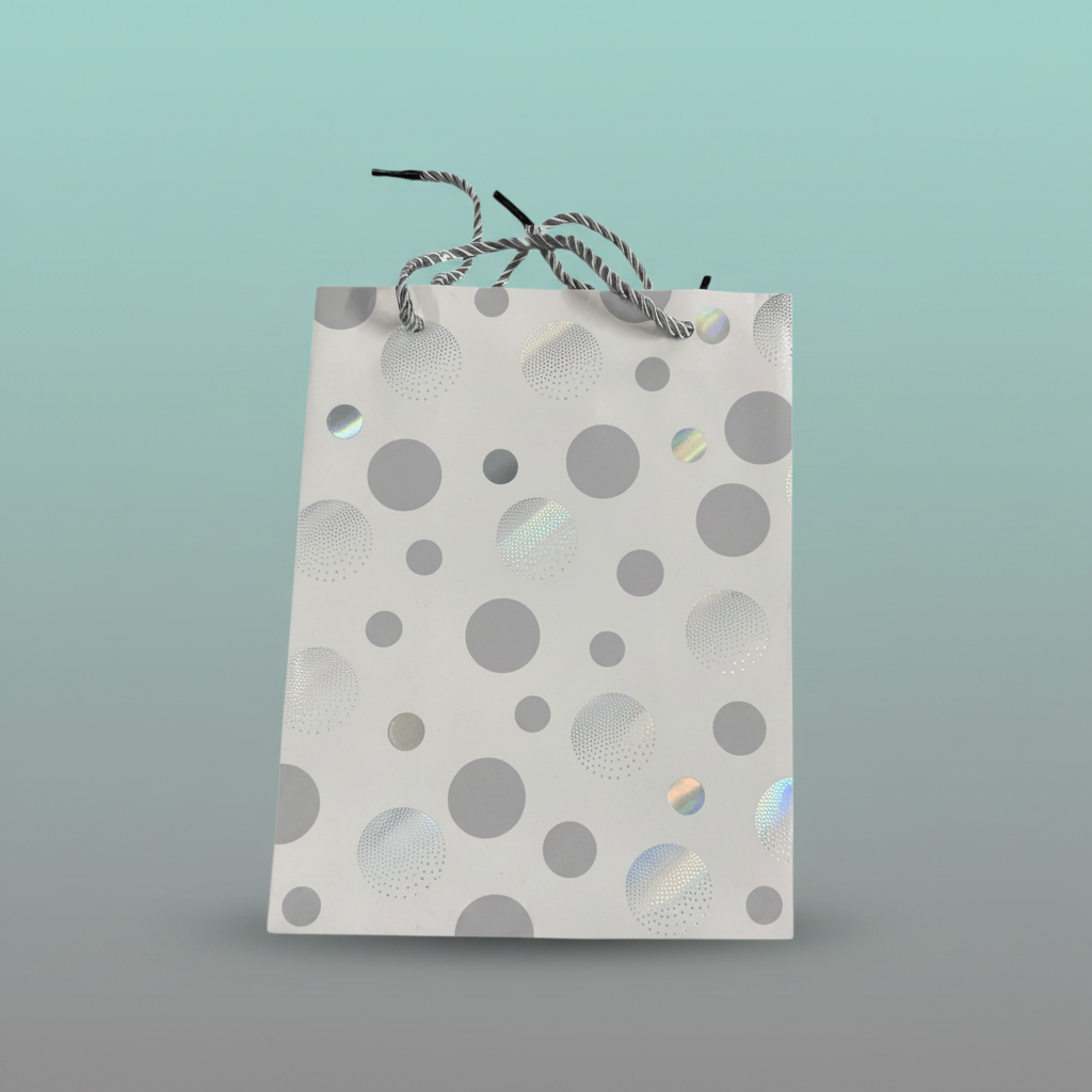 Paper Bag Gray & Silver Big Polka Dots by Gifthubmart