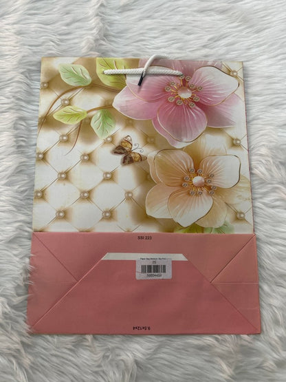 Paper Bag Medium Big Pink & Peach Flowers Print by Gifthubmart