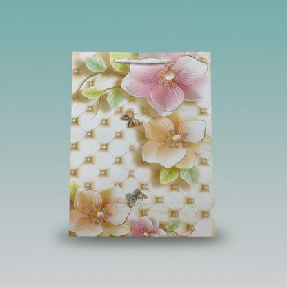 Paper Bag Medium Big Pink & Peach Flowers Print by Gifthubmart