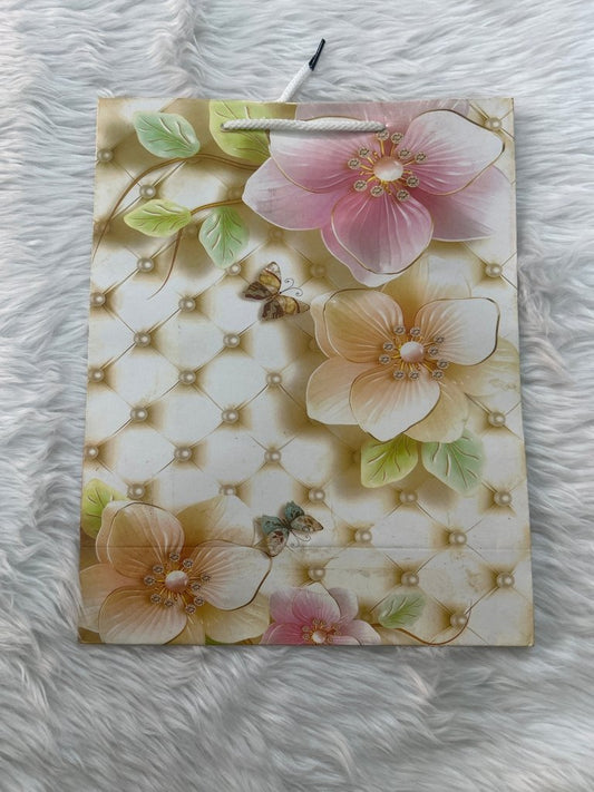 Paper Bag Medium Big Pink & Peach Flowers Print by Gifthubmart