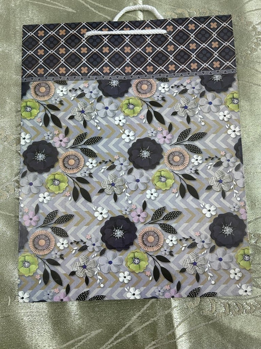 Paper Bag Medium Gray with small flower print by Gifthubmart