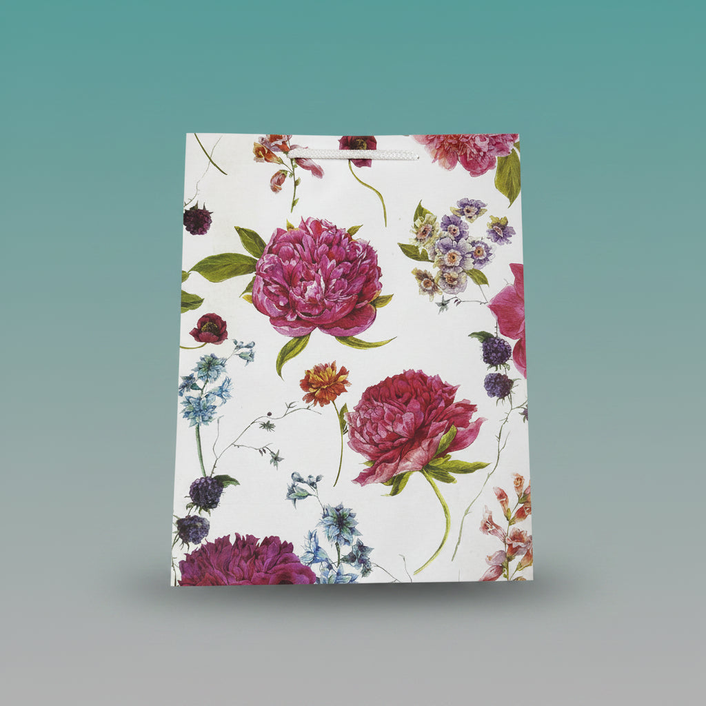 Paper Bag Medium Rose Pink Peony Flower Print by Gifthubmart