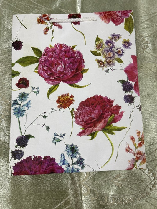 Paper Bag Medium Rose Pink Peony Flower Print by Gifthubmart