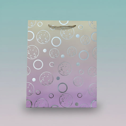 Paper Bag- Pink Cream Shaded With Silver Circles 18x23x10 Cms by Gift Hub Mart