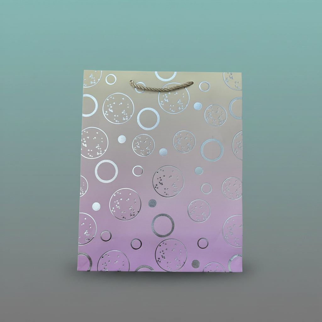 Paper Bag- Pink Cream Shaded With Silver Circles 26x32x10 Cms by Gift Hub Mart