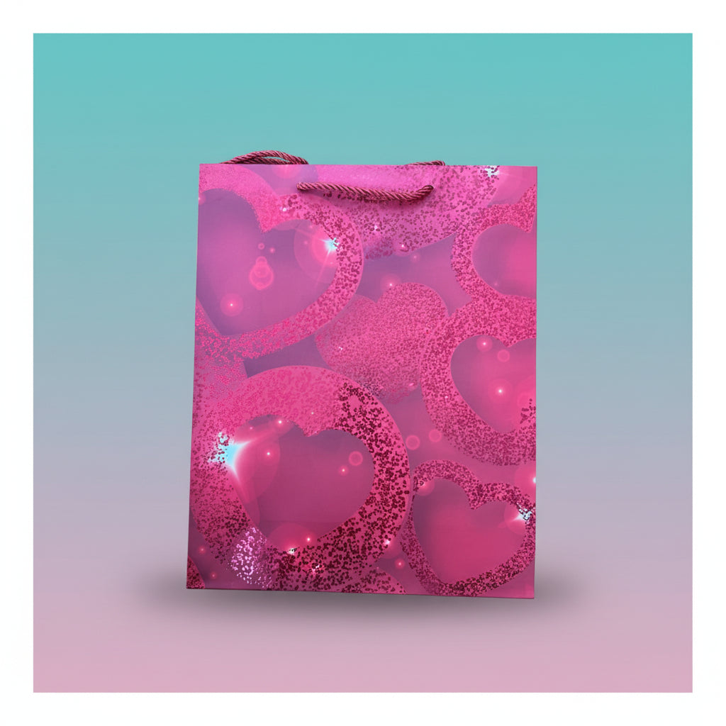 Paper Bag- Red Heart 26x32x10 Cms by Gift Hub Mart