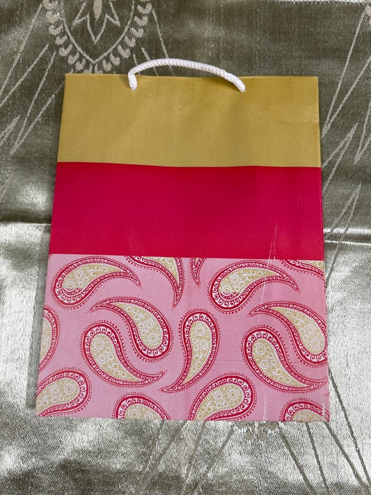 Paper Bag Small Golden, Red & Pink Kairi Print by Gifthubmart