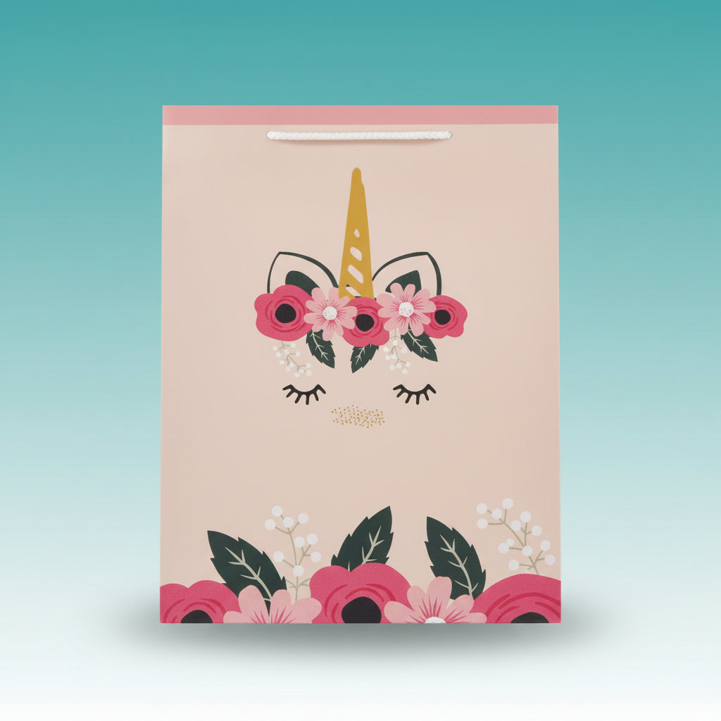 Paper Bag Small Pale Pink Floral Unicorn Print by Gifthubmart