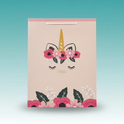 Paper Bag Small Pale Pink Floral Unicorn Print by Gifthubmart
