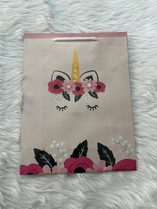 Paper Bag Small Pale Pink Floral Unicorn Print by Gifthubmart