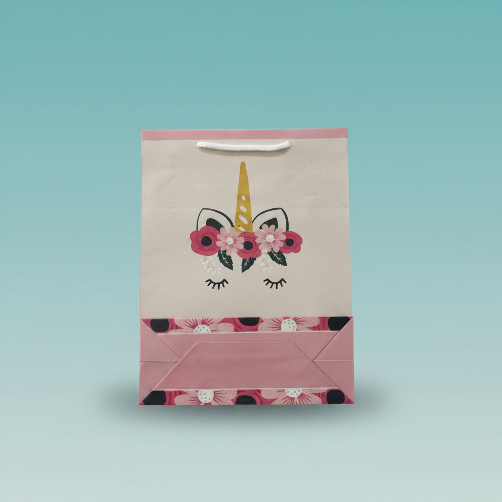 Paper Bag Small Pale Pink Floral Unicorn Print by Gifthubmart