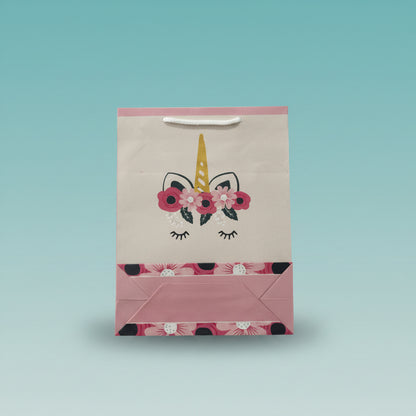 Paper Bag Small Pale Pink Floral Unicorn Print by Gifthubmart