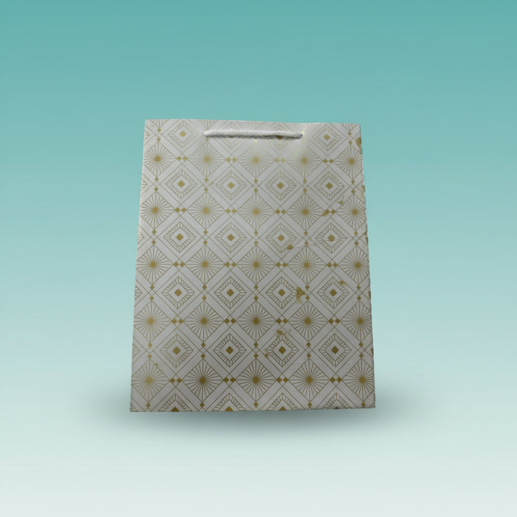 Paper Bag Small White & Golden Geometric Design by Gifthubmart