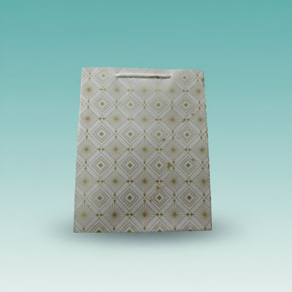 Paper Bag Small White & Golden Geometric Design by Gifthubmart