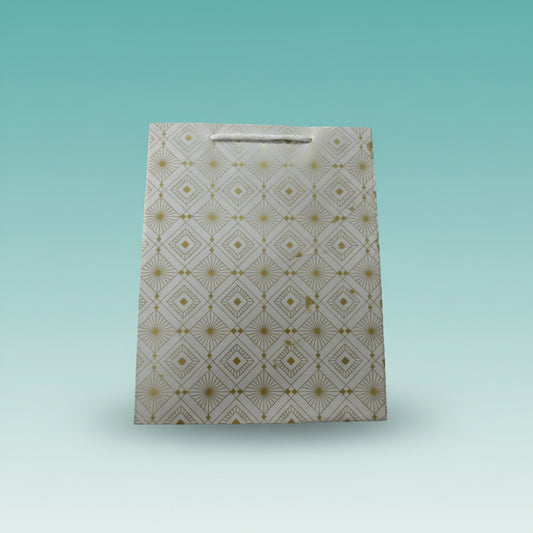 Paper Bag Small White & Golden Geometric Design by Gifthubmart