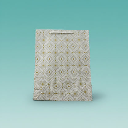 Paper Bag Small White & Golden Geometric Design by Gifthubmart