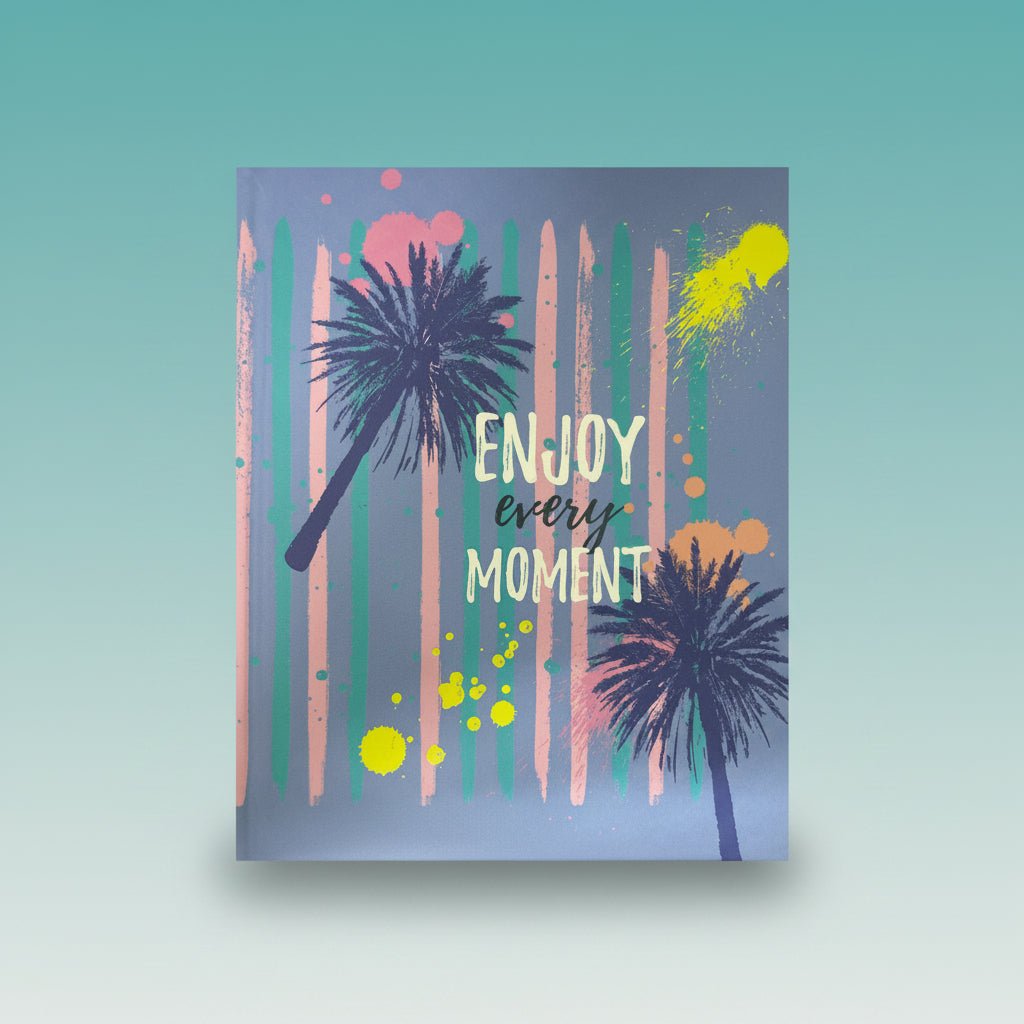 Gift Hub Mart Paperkraft Exercise Book (Unruled), blue cover with palm trees - Enjoy Every Moment