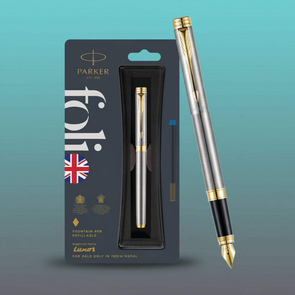 Parker Folio SS Gold Trim Fountain Pen by Gifthubmart