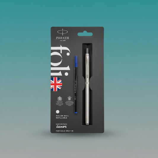 Parker Folio Stainless Steel Chrome Trim Roller Ball Pen by Gift Hub Mart