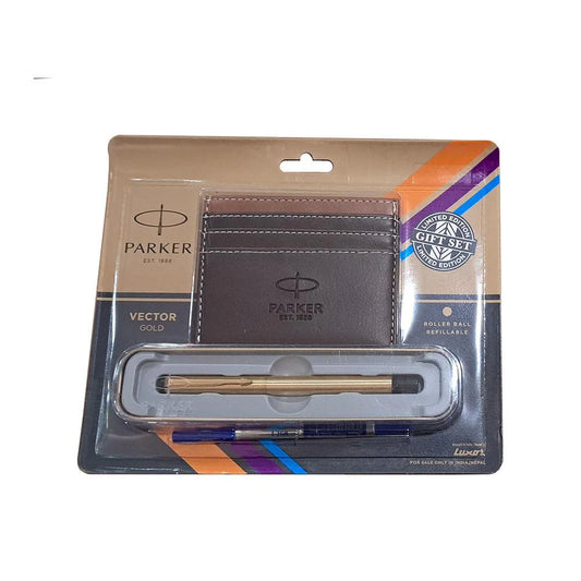 Parker Vector Gold Ball Pen with Wallet