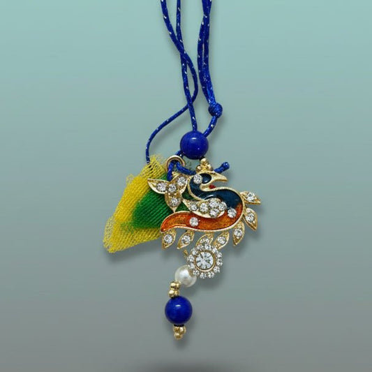 Peacock Bb Rakhi by Gifthubmart with blue cord and jeweled peacock pendant